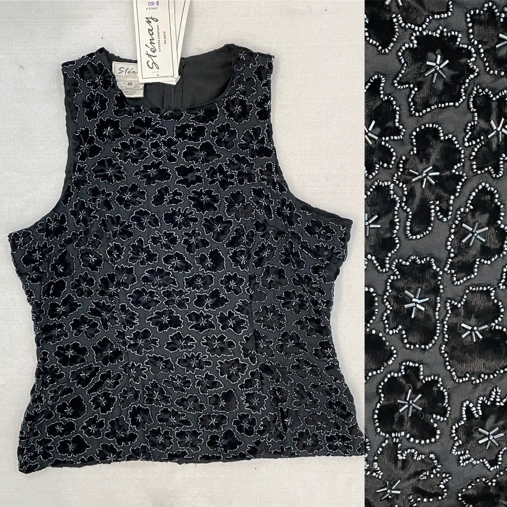 NWT velvet beaded sleeveless blouse, back zipper fitted, Deadstock Y2K, size 10 